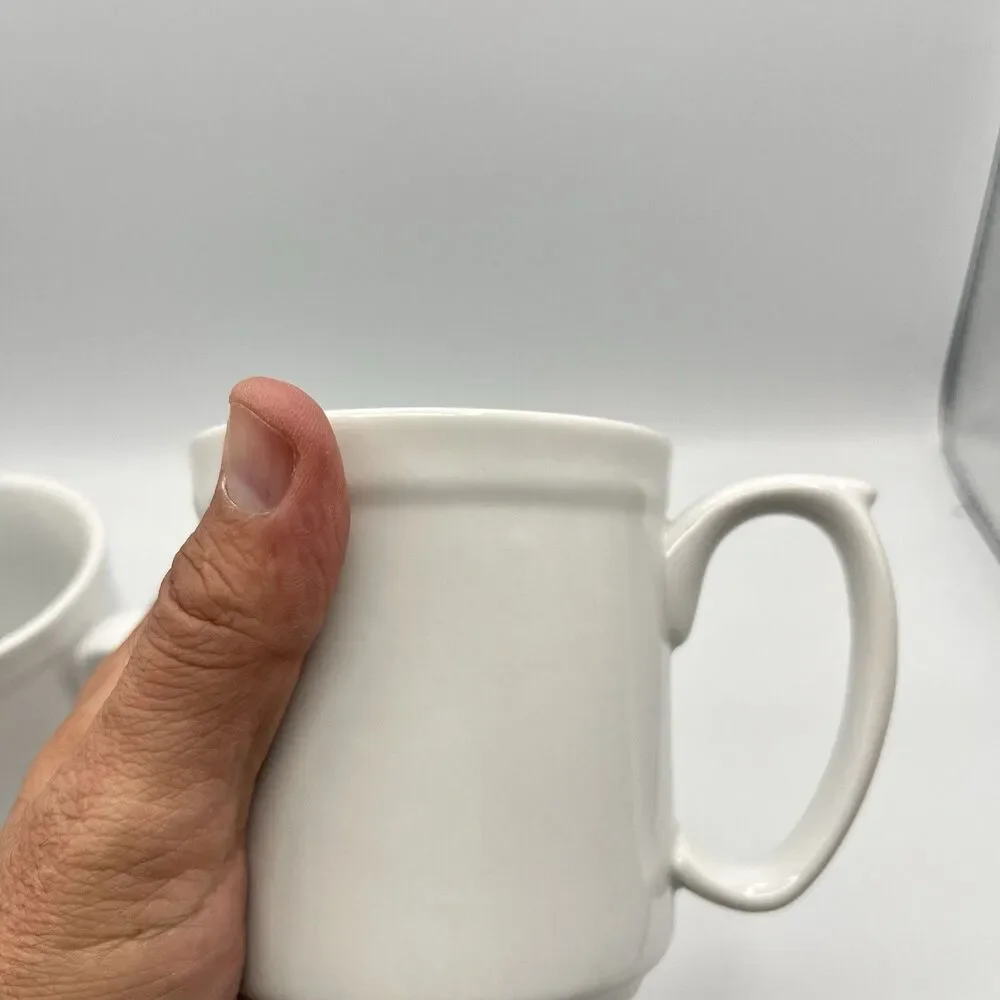 (2) William Sonoma Pantry Essentials White Coffee/Tea Mugs/Cups 3.75” 10 OZ